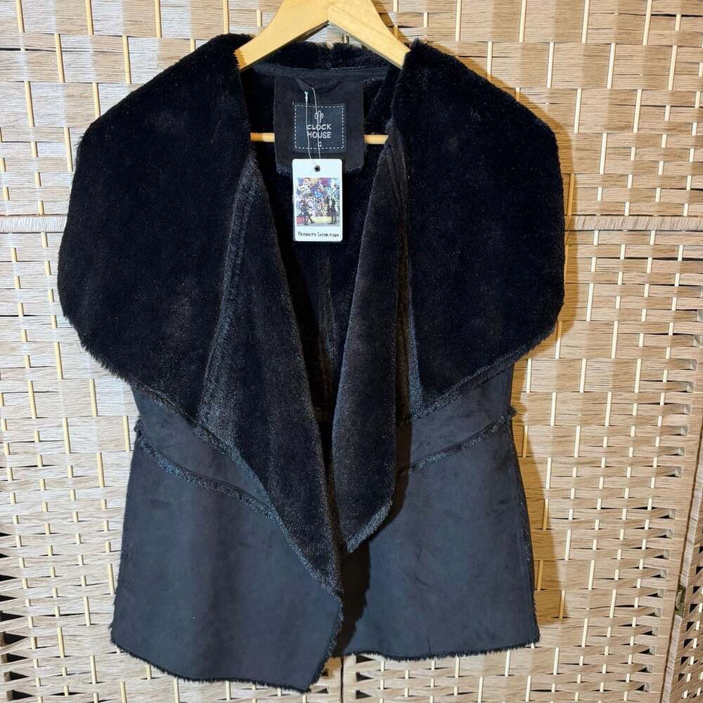 Clockhouse Faux Fur Suede Vest Size G Black Open Front Layering